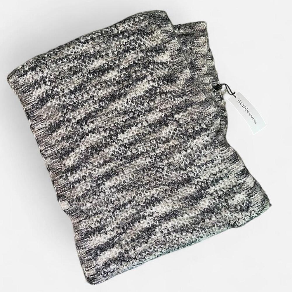 BCBGeneration Black Gray White Crochet Knit Eternity Scarf - NWT